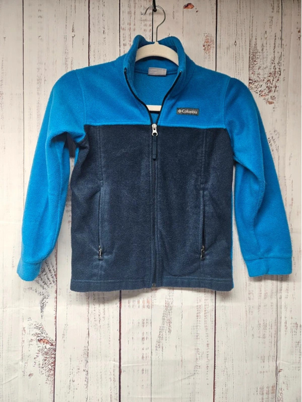 Columbia Kids Size 8 Blue Fleece Jacket Full Zip Colorblock Outdoor Boys Girls